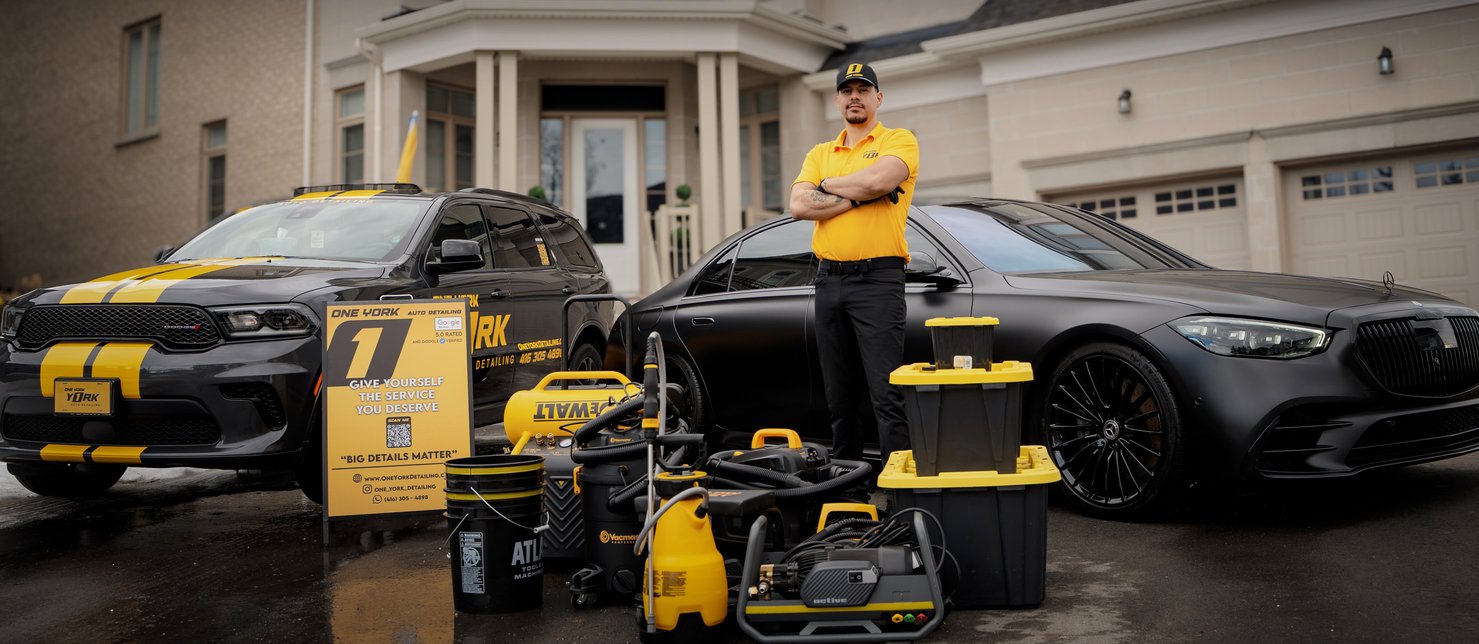 Leo and the ONE YORK Auto Detailing setup — branded vehicle, tools and equipment in York Region